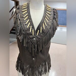 Tribe America Brown fringe and beaded  Vest
